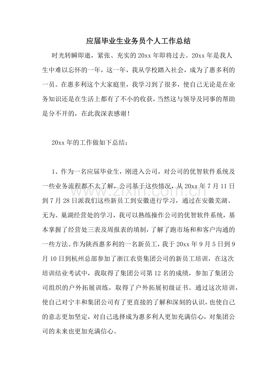 应届毕业生业务员个人工作总结.doc_第1页