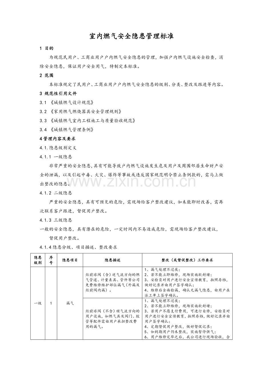 室内燃气安全隐患管理标准.doc_第1页