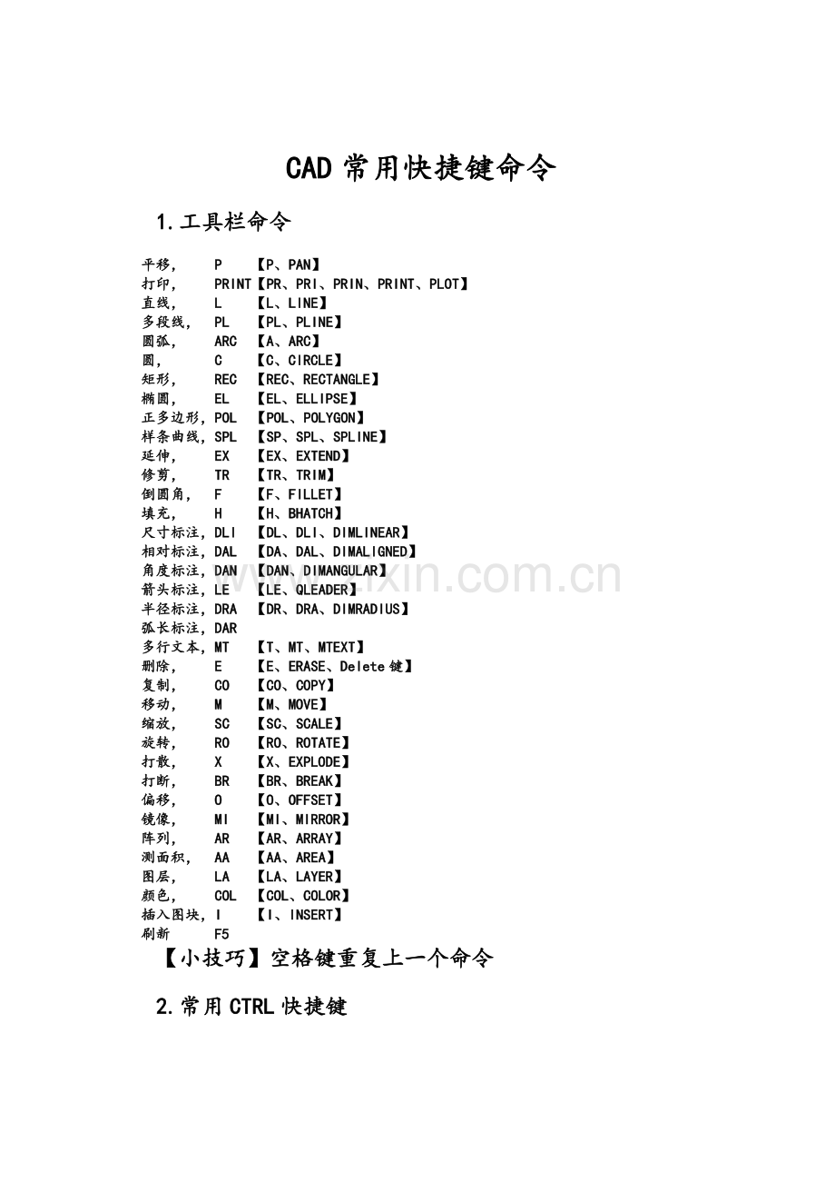 CAD常用快捷键命令.doc_第1页