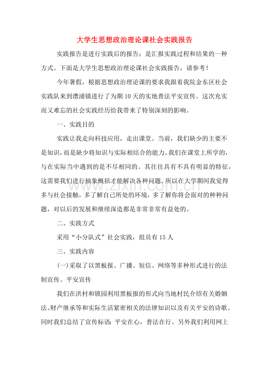 2019年大学生思想政治理论课社会实践报告.doc_第1页