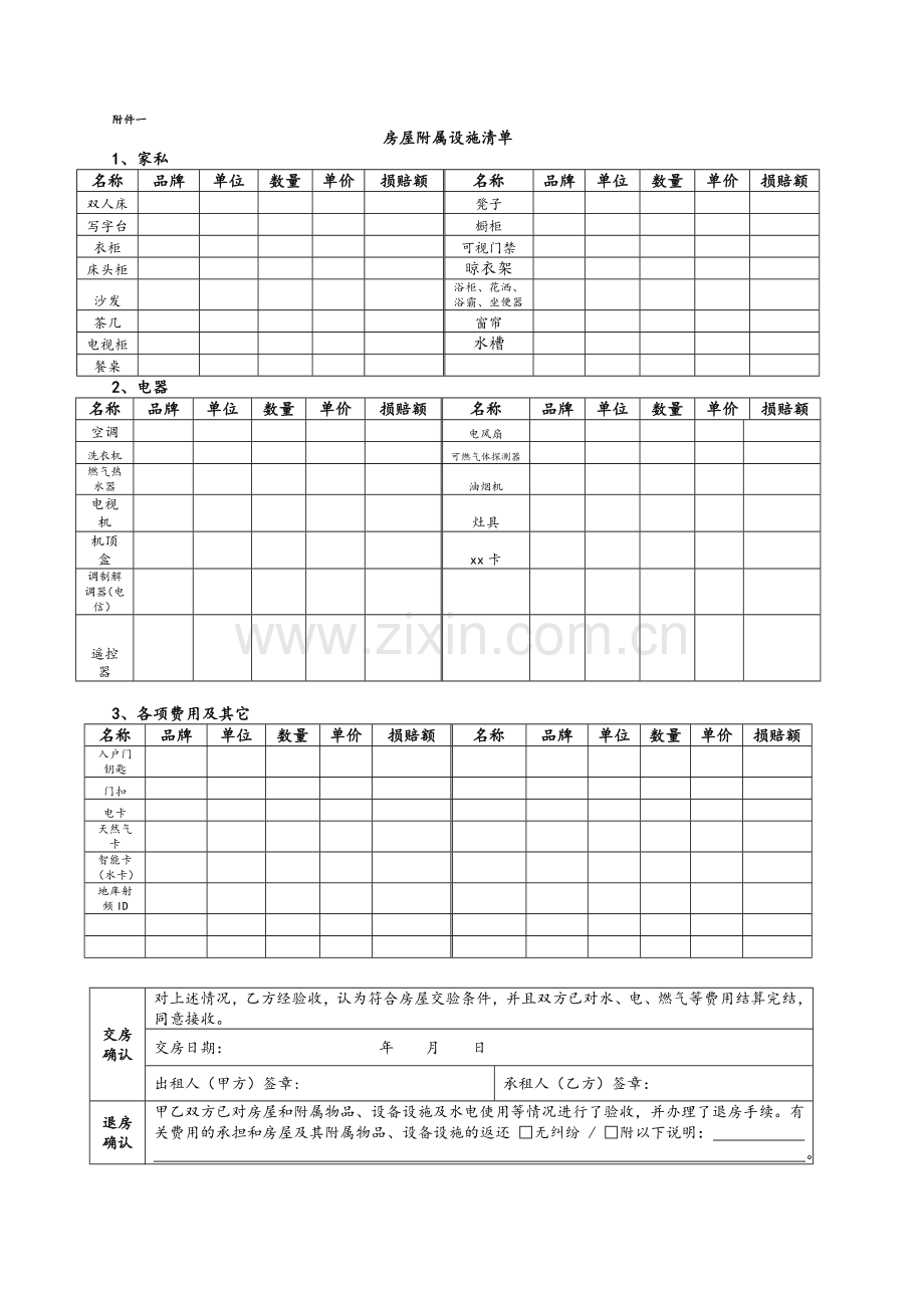 租房设施清单.doc_第1页