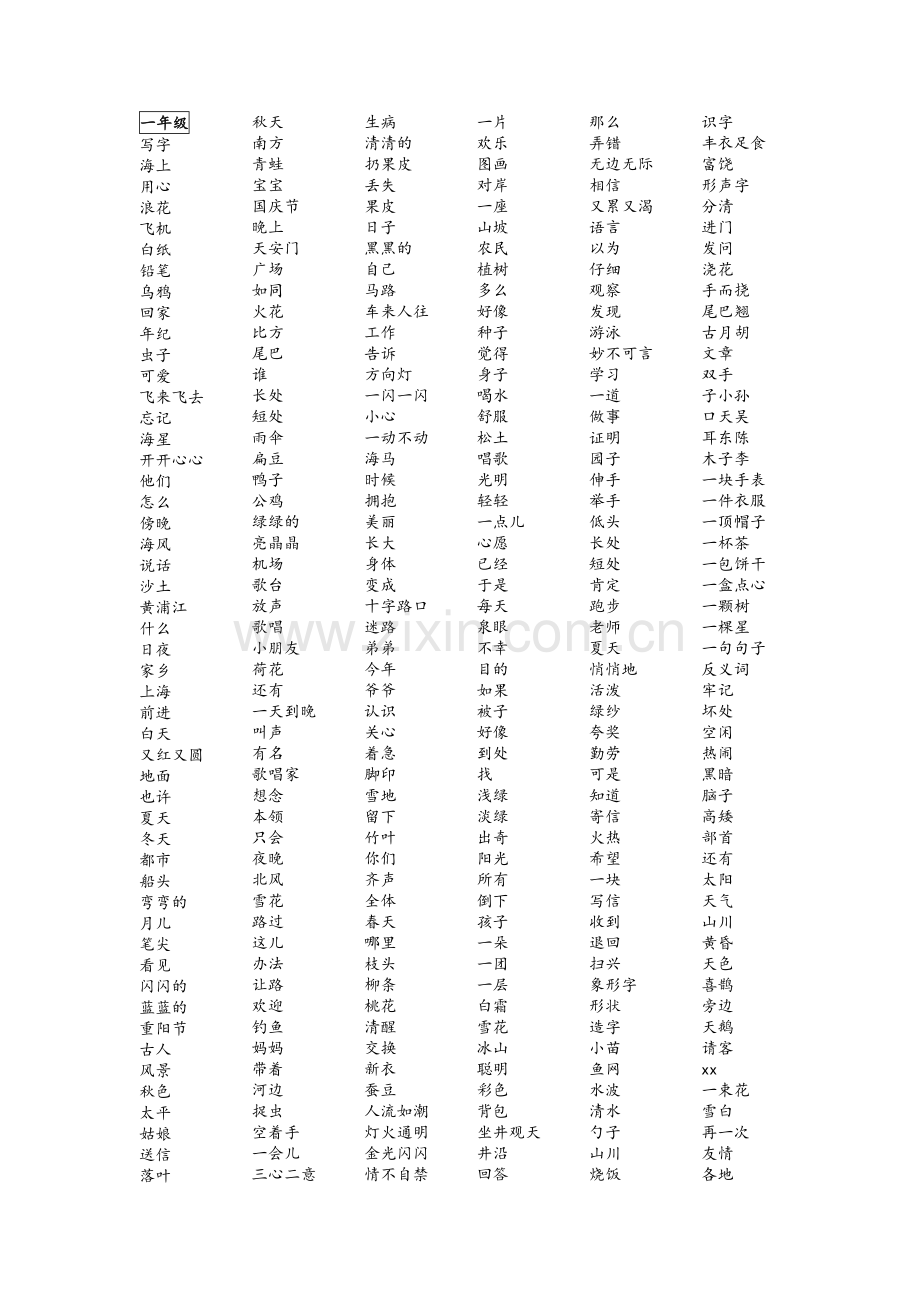 沪教版小学1-5年级词语表.doc_第1页