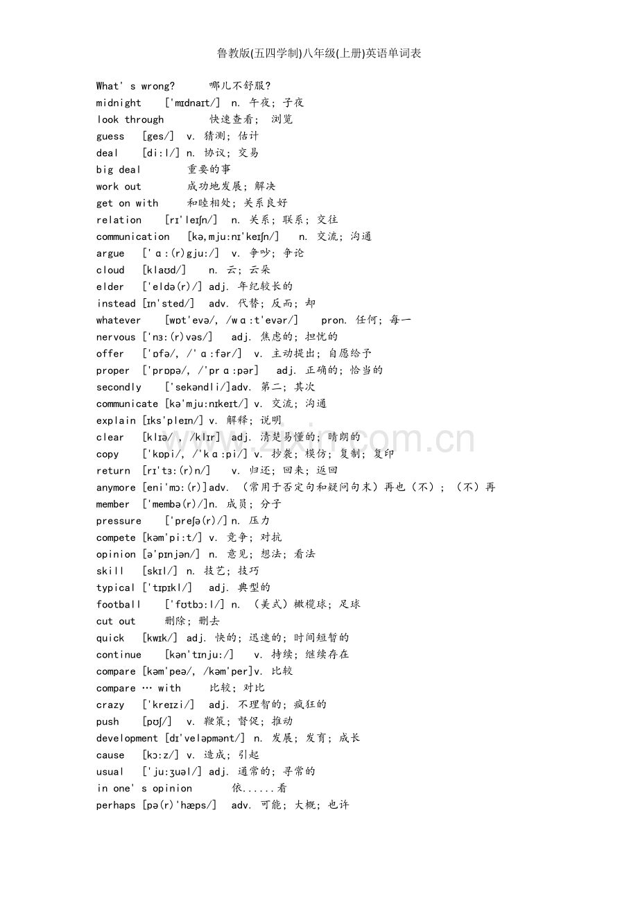 鲁教版(五四学制)八年级(上册)英语单词表.doc_第2页