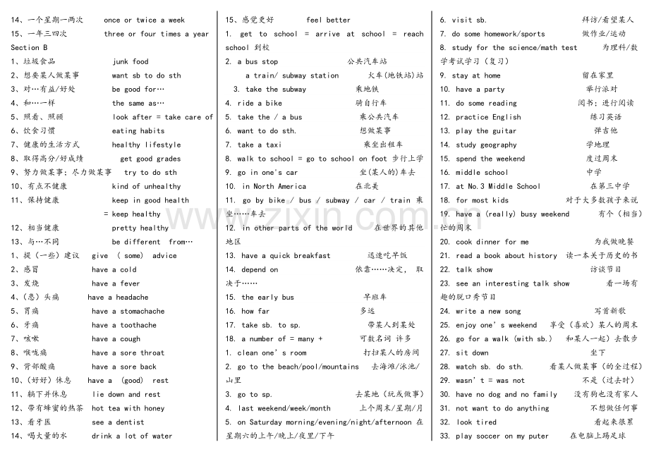 鲁教版七年级英语上册重点短语及句子.doc_第2页