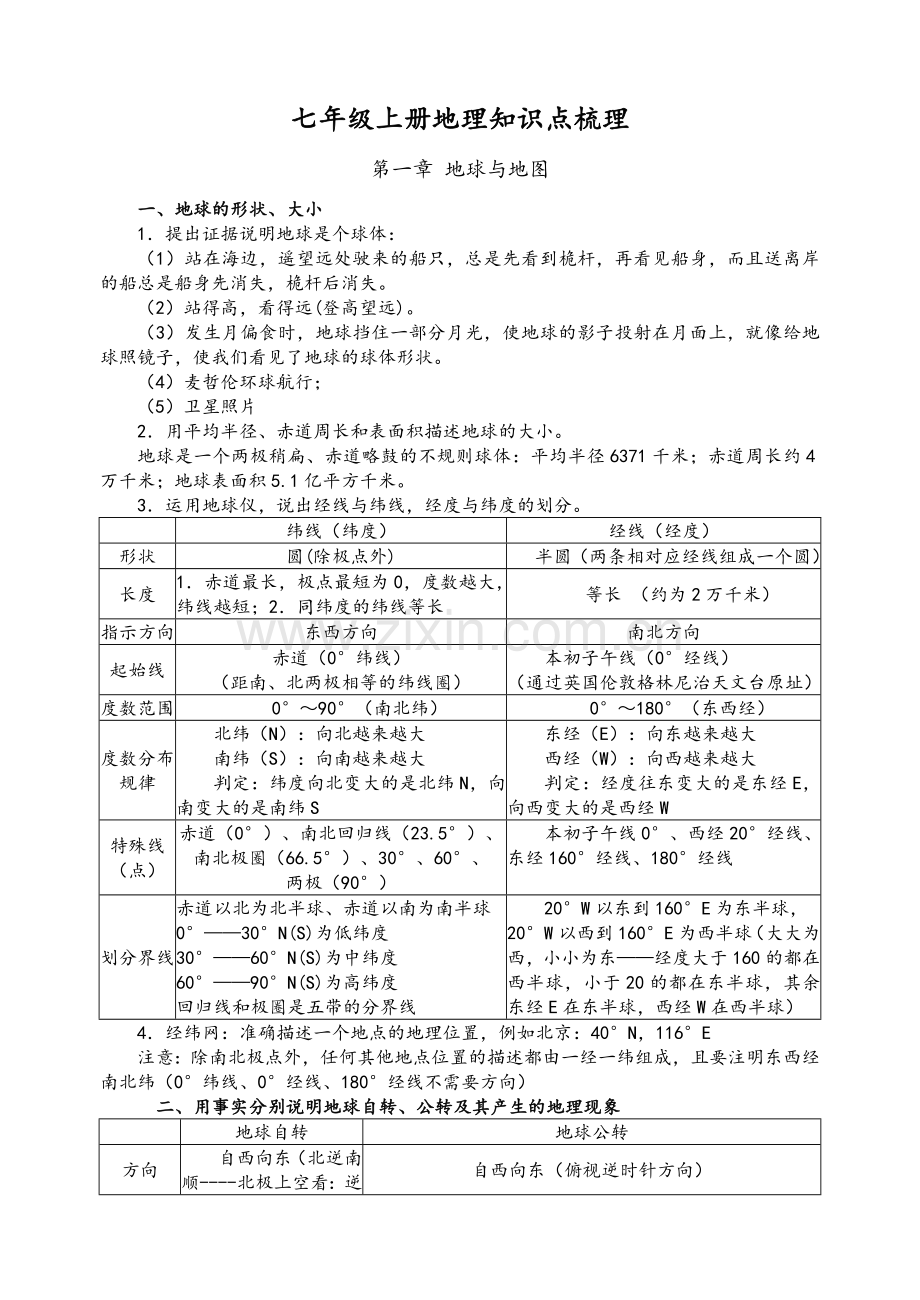 新人教版七年级地理上册复习知识点.doc_第1页