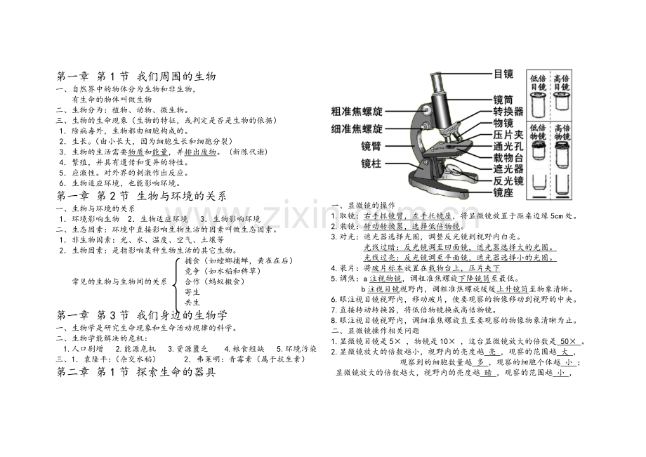 苏教版七年级上册生物复习笔记.doc_第1页