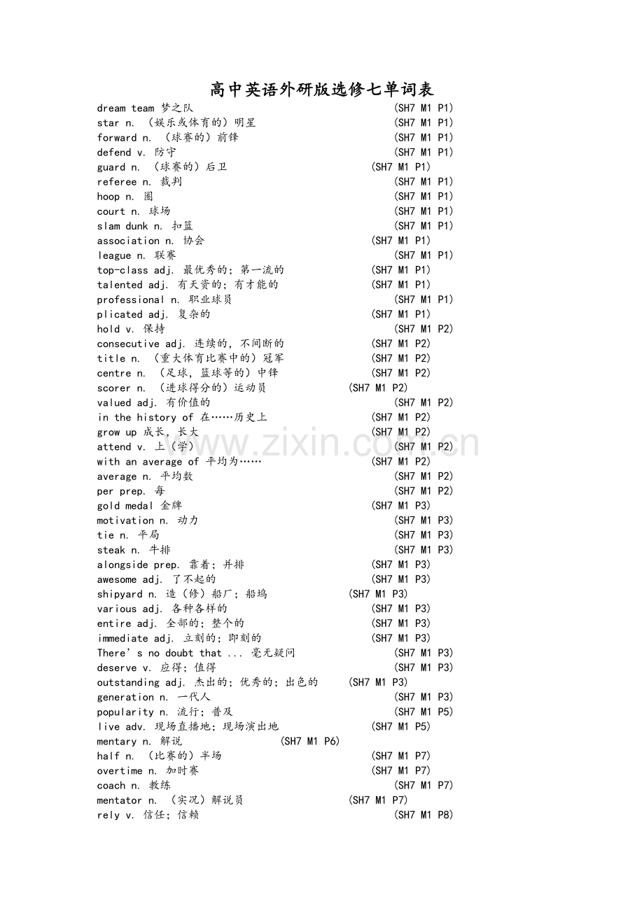 高中英语外研版必修七单词表.doc_第1页