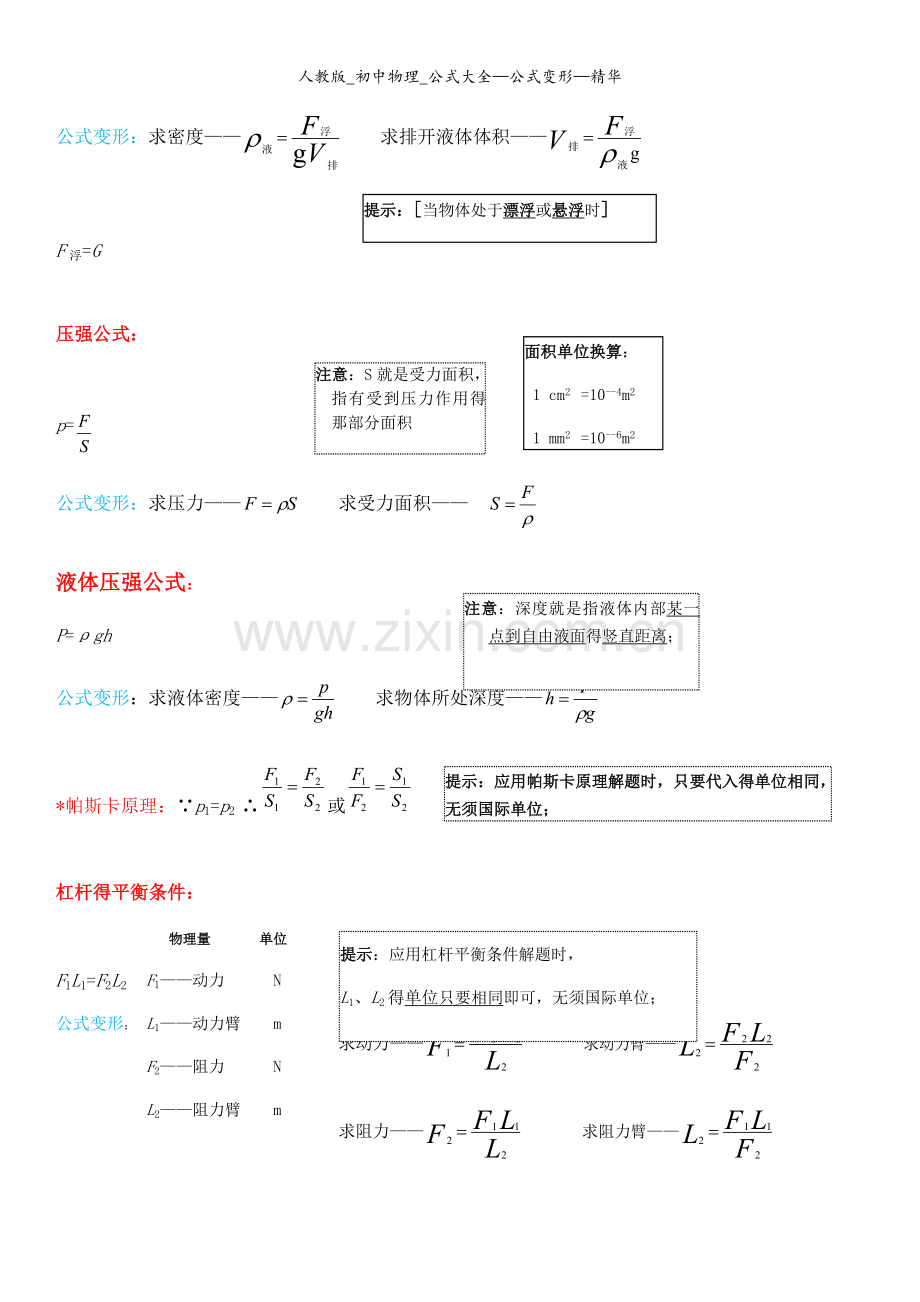 人教版-初中物理-公式大全—公式变形—精华.doc_第2页