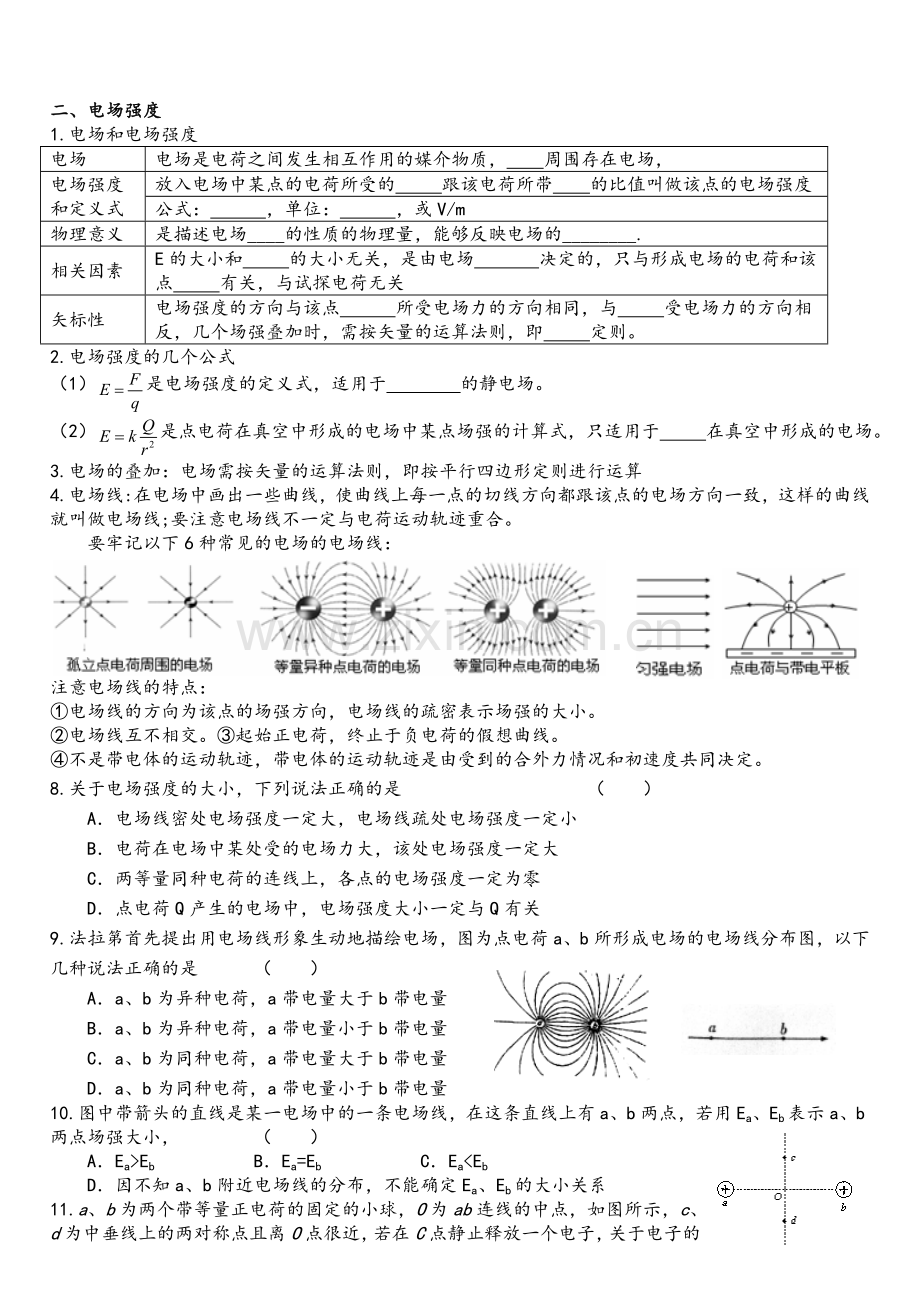 高二物理库仑定律与电场强度练习题.doc_第2页