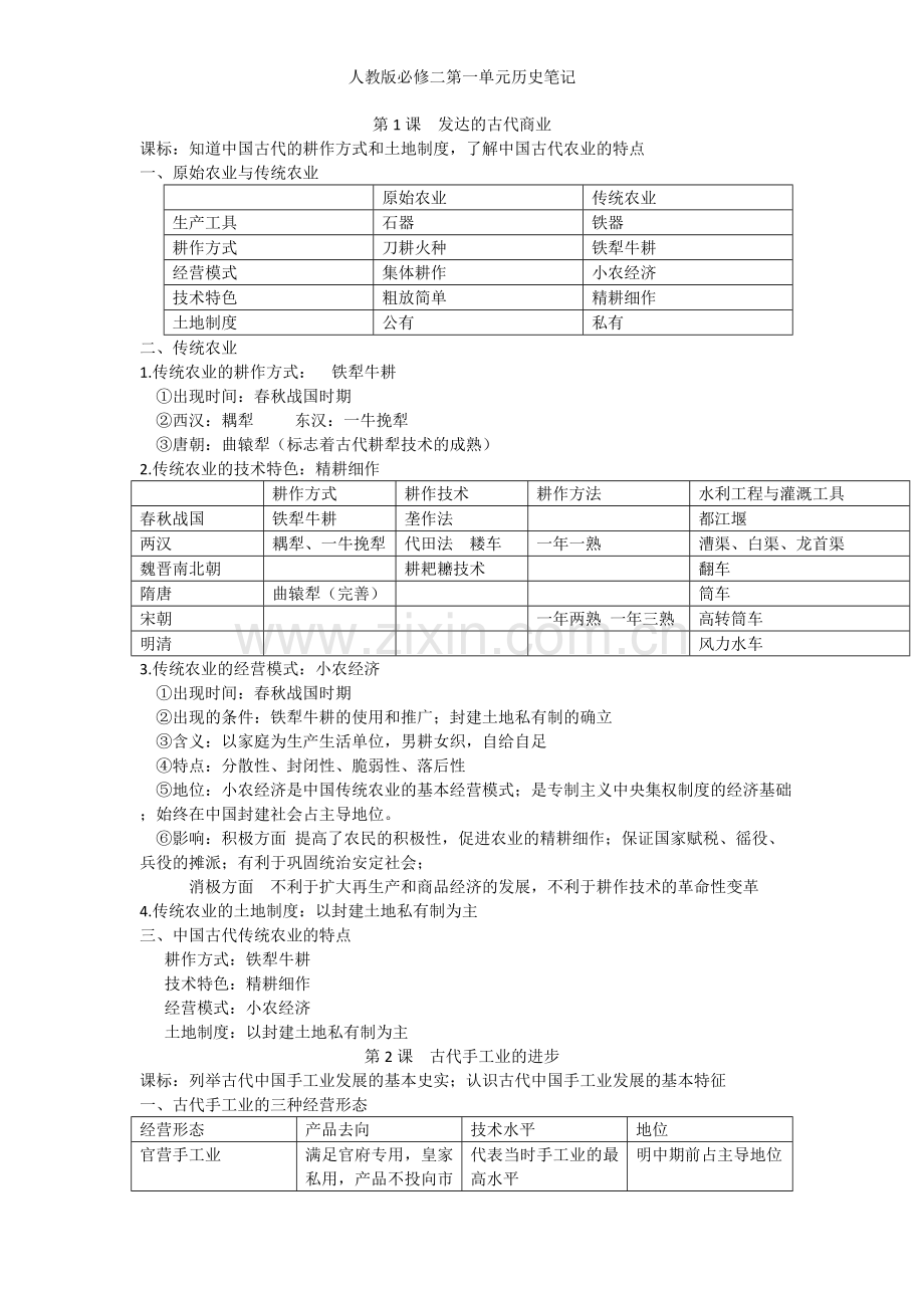 人教版必修二第一单元历史笔记.doc_第1页