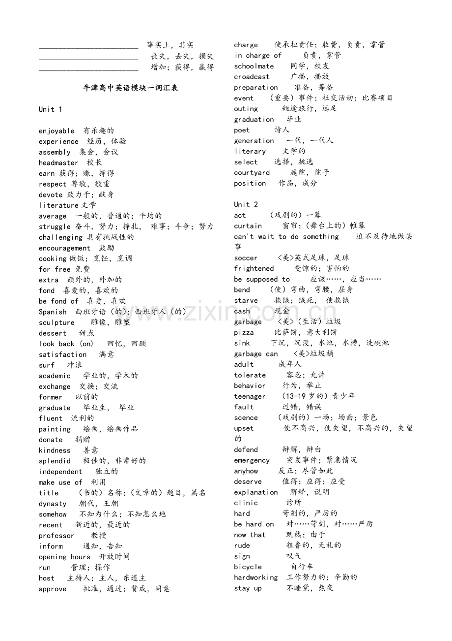 牛津译林版高中英语模块一词汇表及默写表.doc_第3页