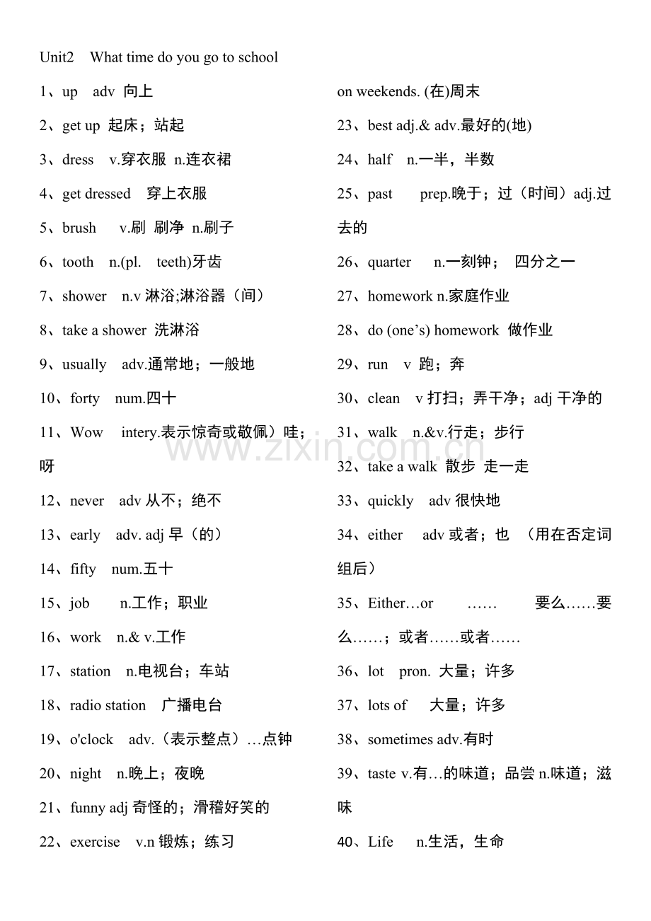 七年级下册Unit2单词表.pdf_第1页