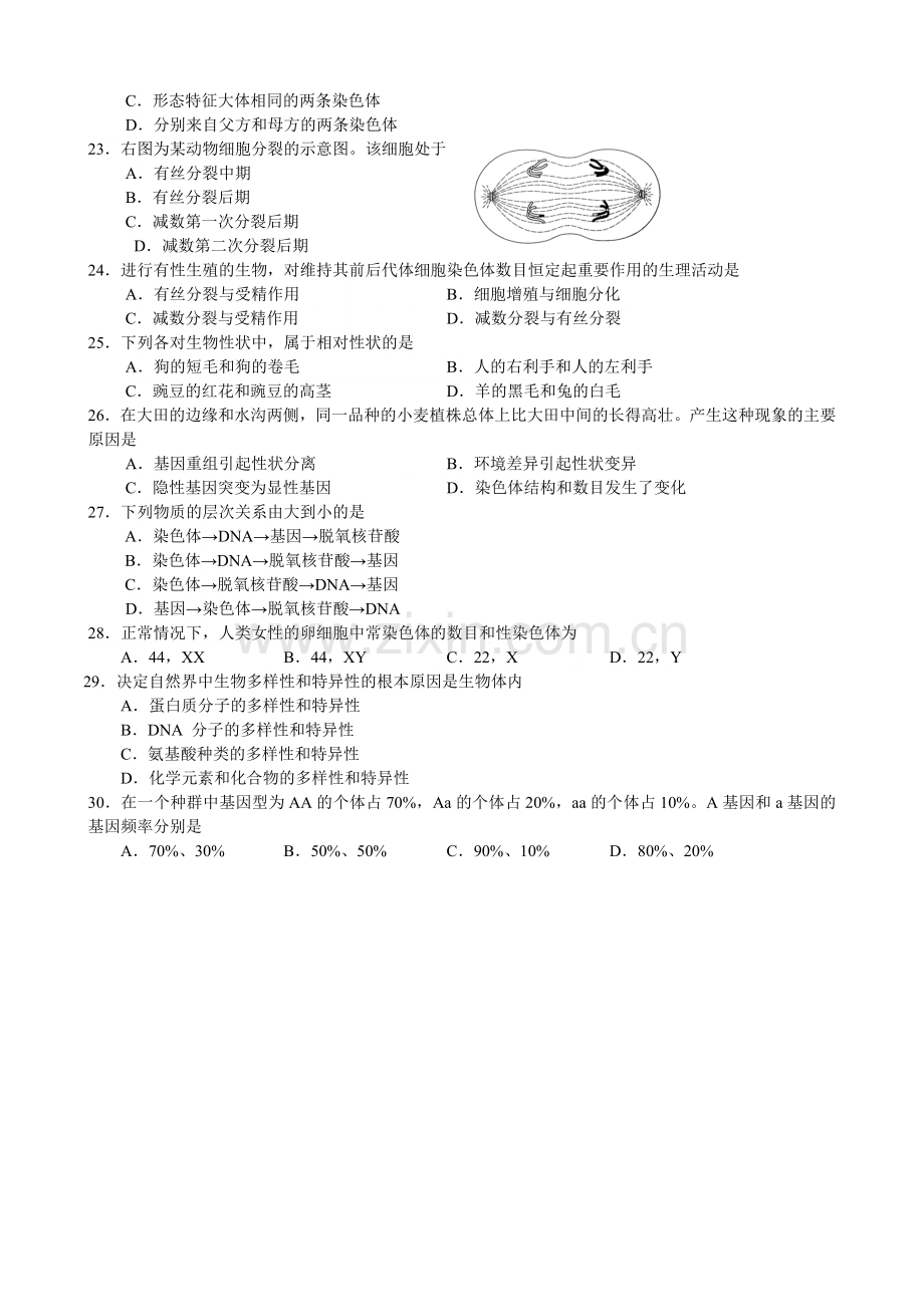 北京市普通高中学业水平考试合格性考试生物试卷.doc_第3页