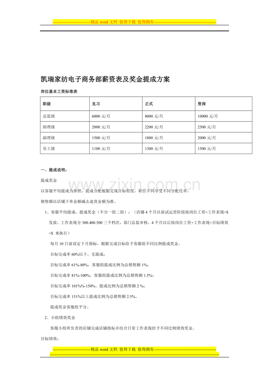 电子商务部薪资制度及奖金提成方案.doc_第1页