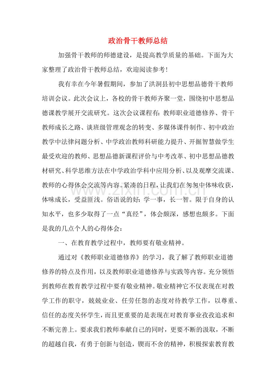 2019年政治骨干教师总结.doc_第1页