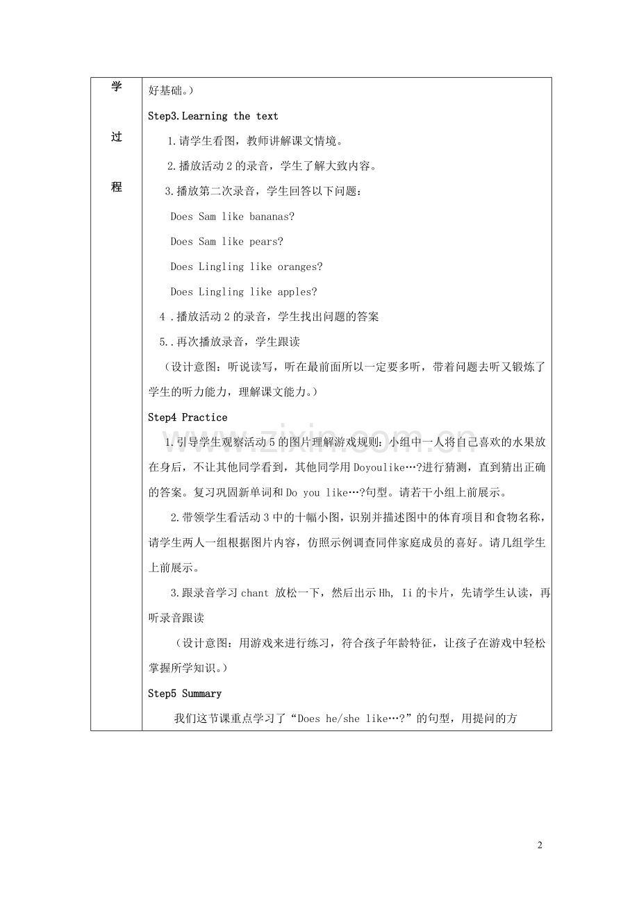 三年级英语下册Module4Unit2《DoesLinglinglikeoranges》教案外研版(三起).doc_第2页