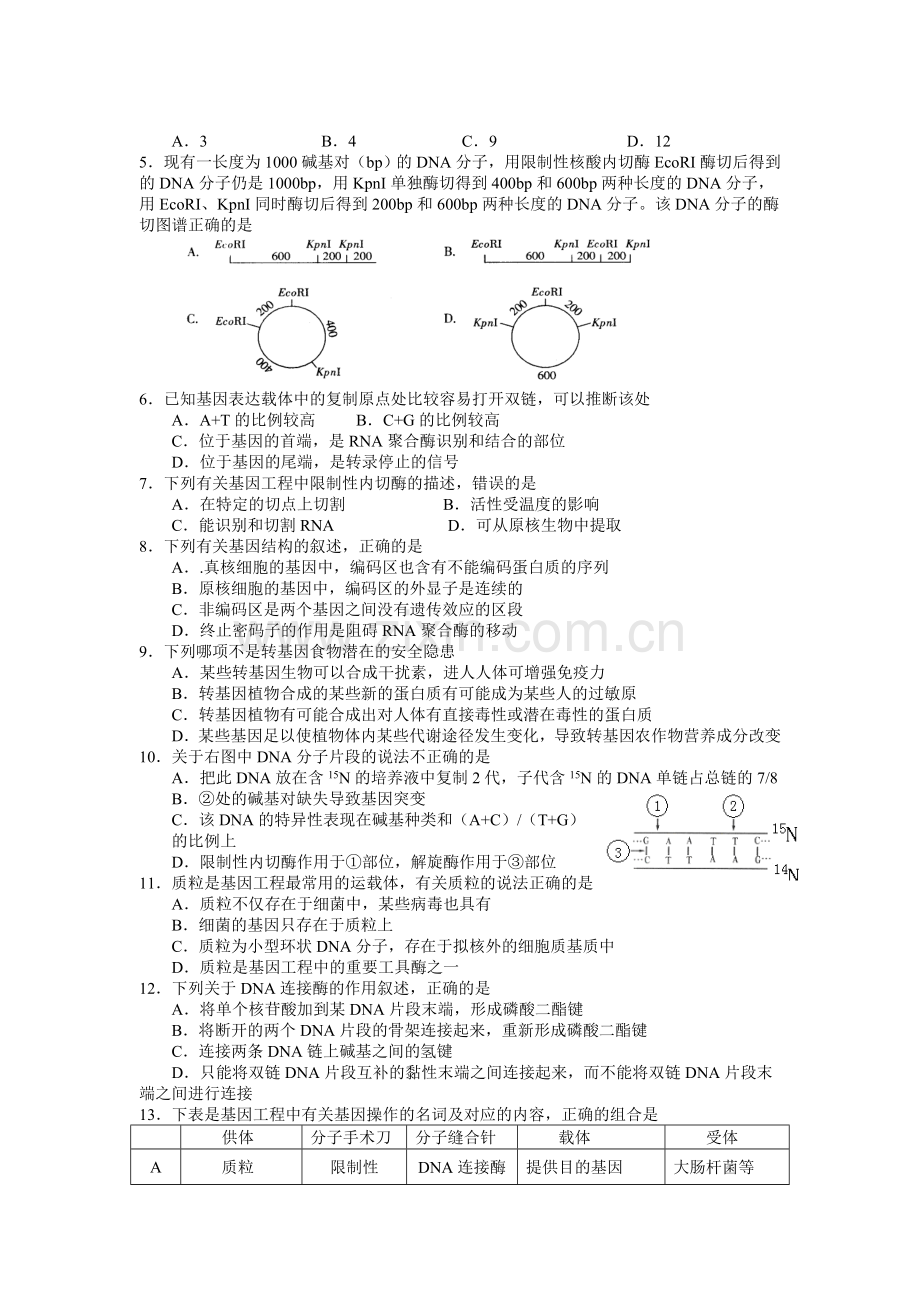 《基因工程》专题测试题.doc_第2页