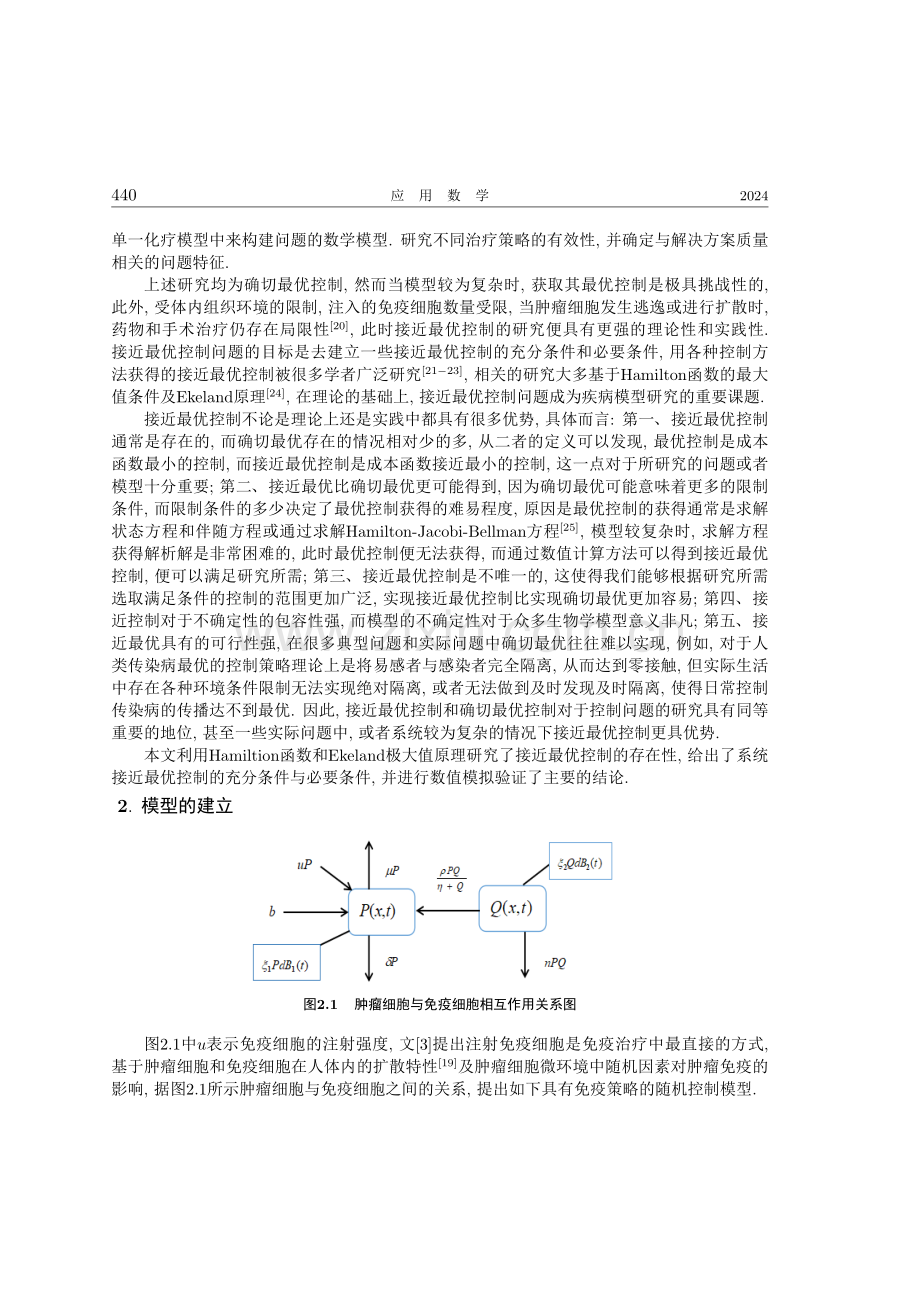 具有反应扩散的随机肿瘤免疫模型接近最优控制研究.pdf_第2页