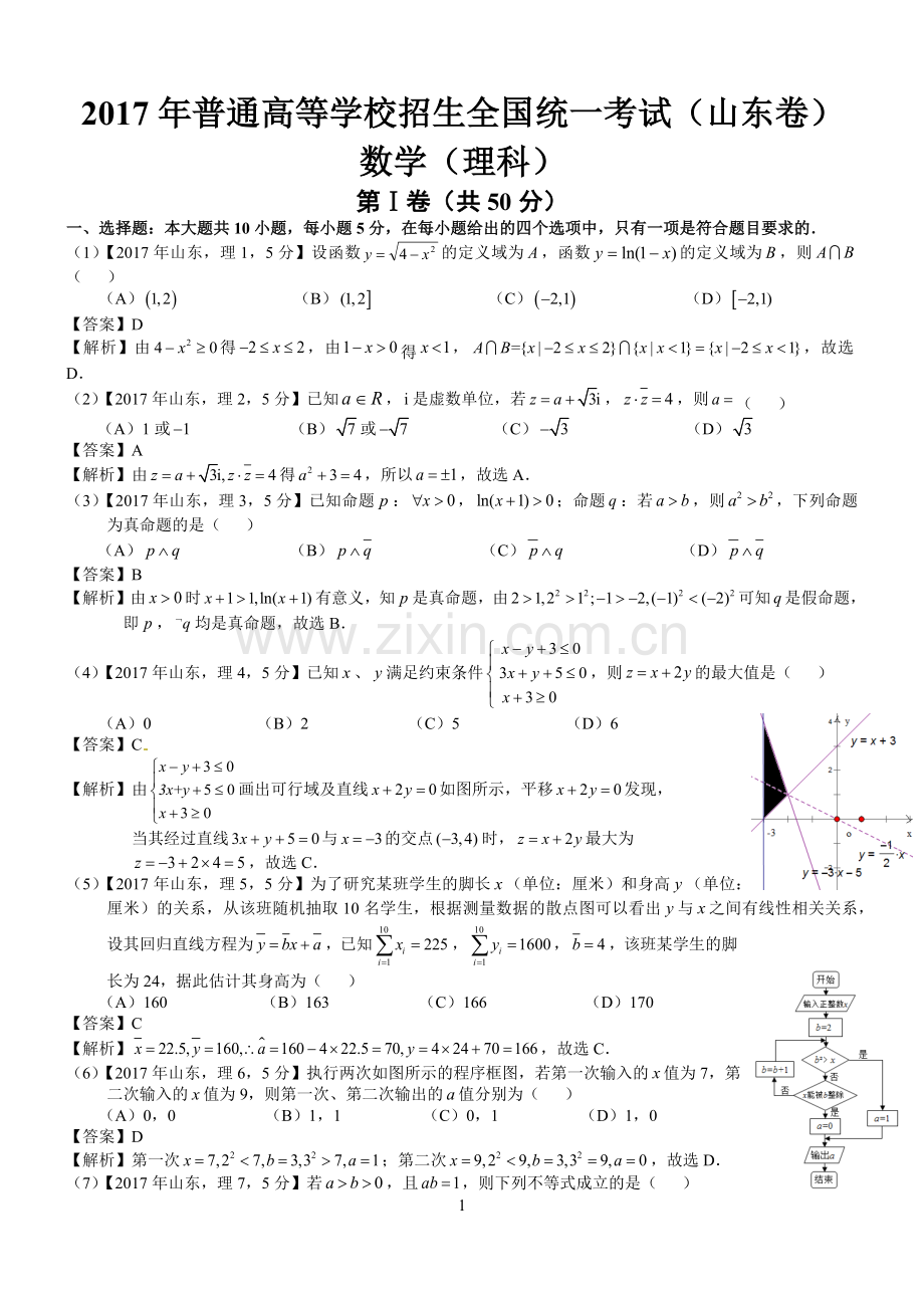 2017年高考山东理科数学试题及答案(word解析版).doc_第1页