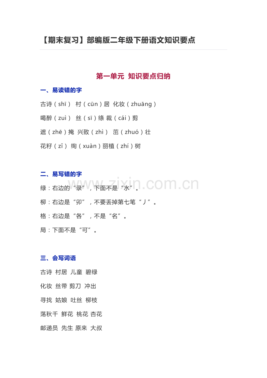 【期末复习】部编版二年级下册语文知识要点.doc_第1页