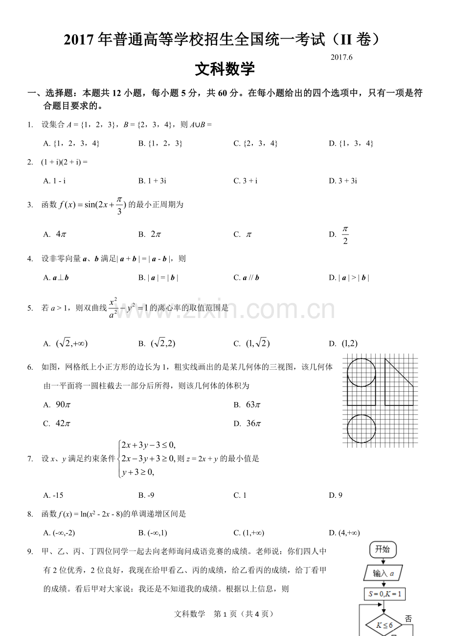 2017年高考全国二卷文科数学试卷.doc_第1页