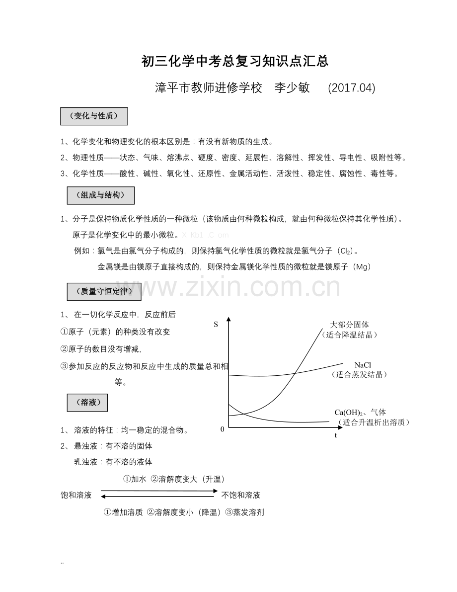 初三化学中考总复习知识点汇总.doc_第1页