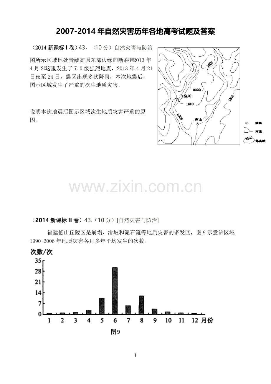 历年自然灾害高考试题及答案...doc_第1页