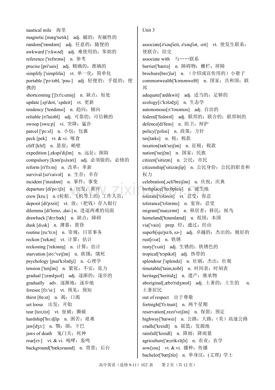 高中英语词汇表(选修9-11)附有音标.doc_第2页