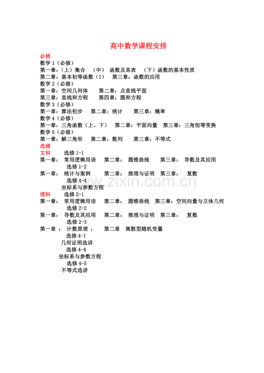 高中数学课程安排.doc_第1页