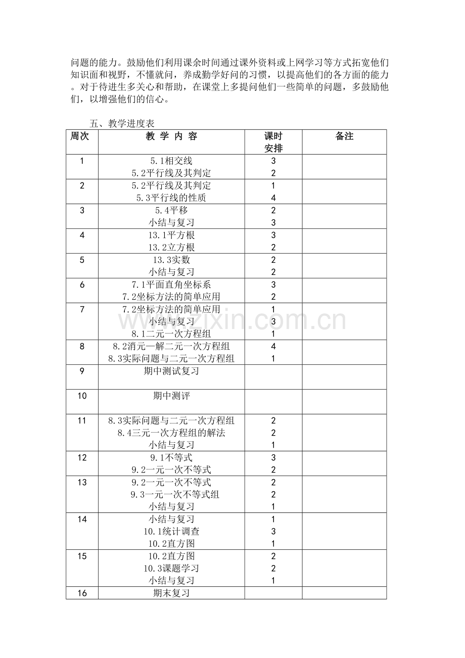 新人教版七年级下学期数学教学计划.doc_第3页