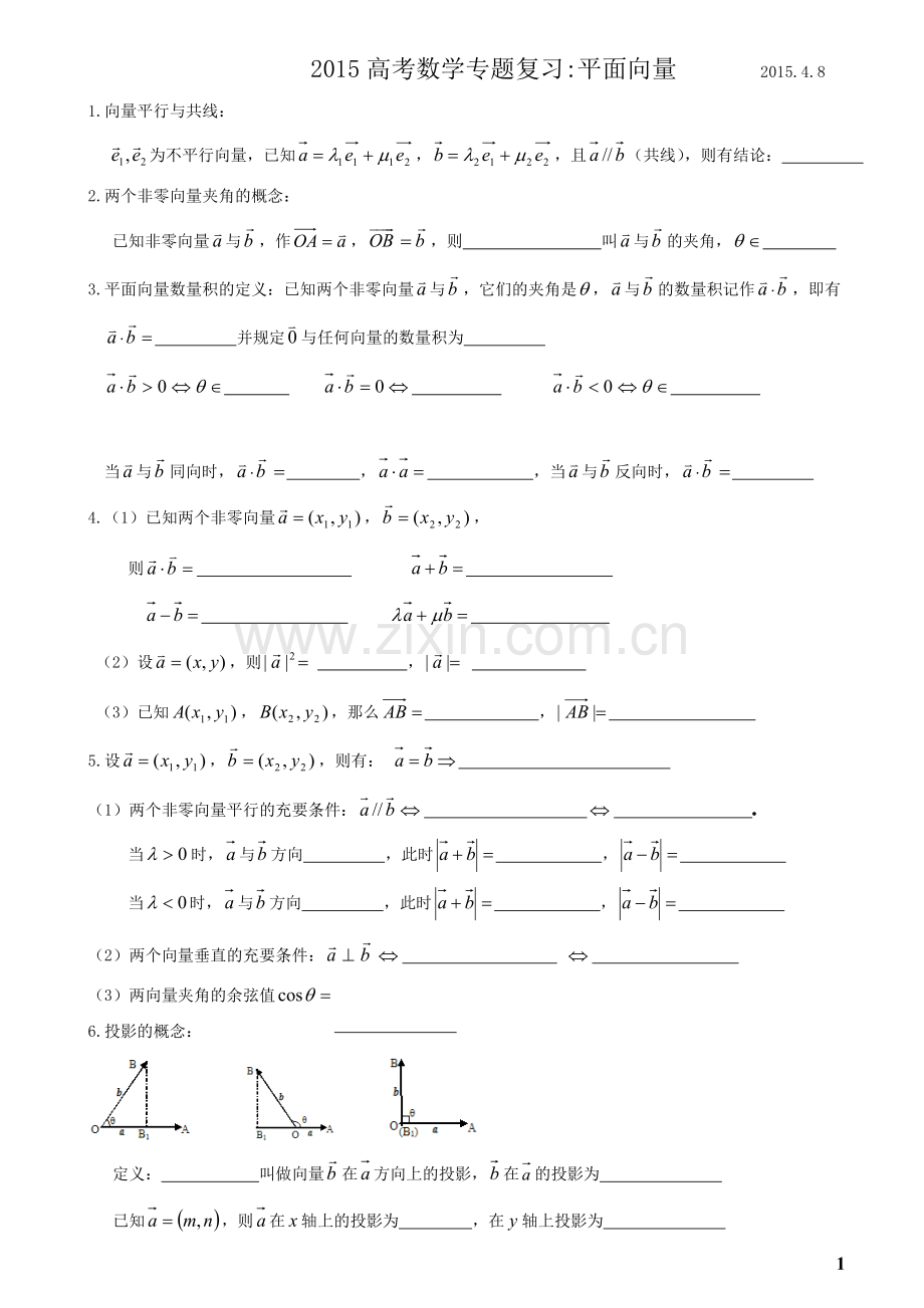 2015高考数学专题复习：平面向量.doc_第1页