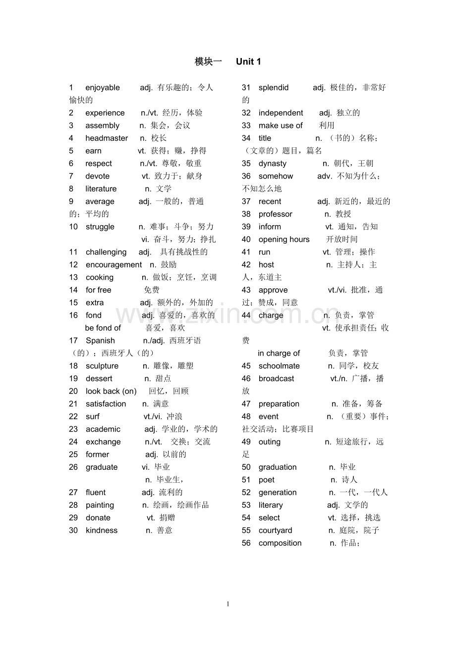 牛津高中英语模块一词汇表(英汉对照).doc_第1页