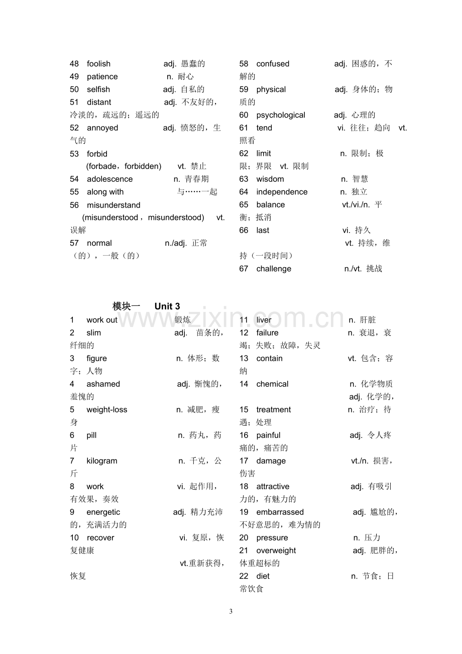 牛津高中英语模块一词汇表(英汉对照).doc_第3页