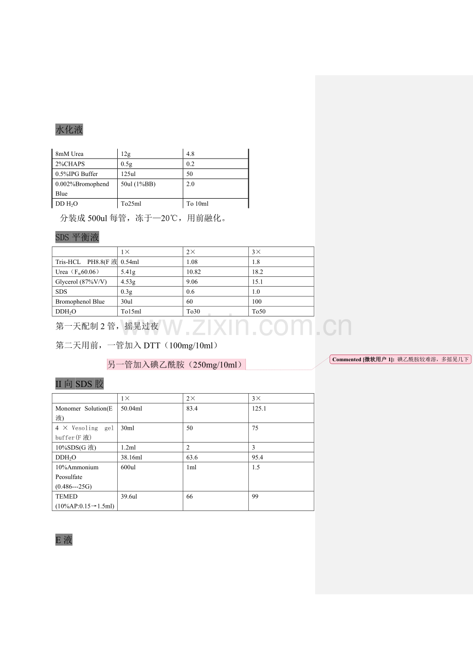 双向电泳试剂配制以及protocol.doc_第1页