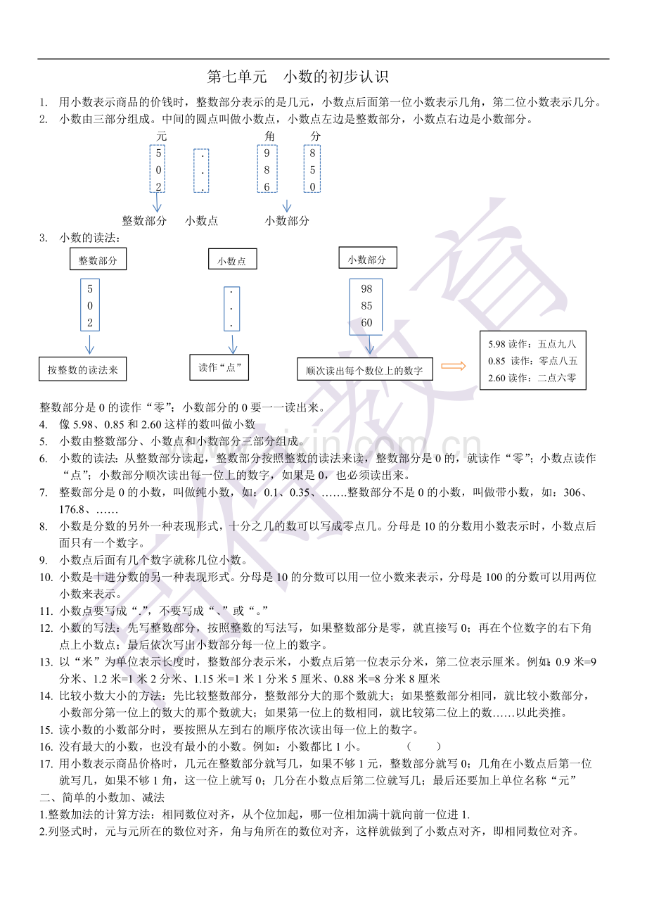 三年级数学下册第七单元小数的初步认识知识点.doc_第1页