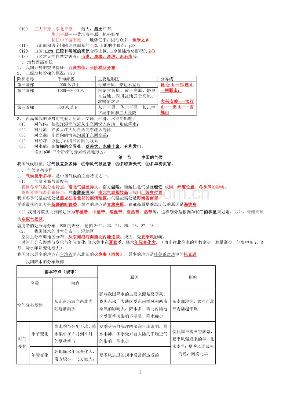 湘教版版八年级上册地理知识点总结.doc_第3页