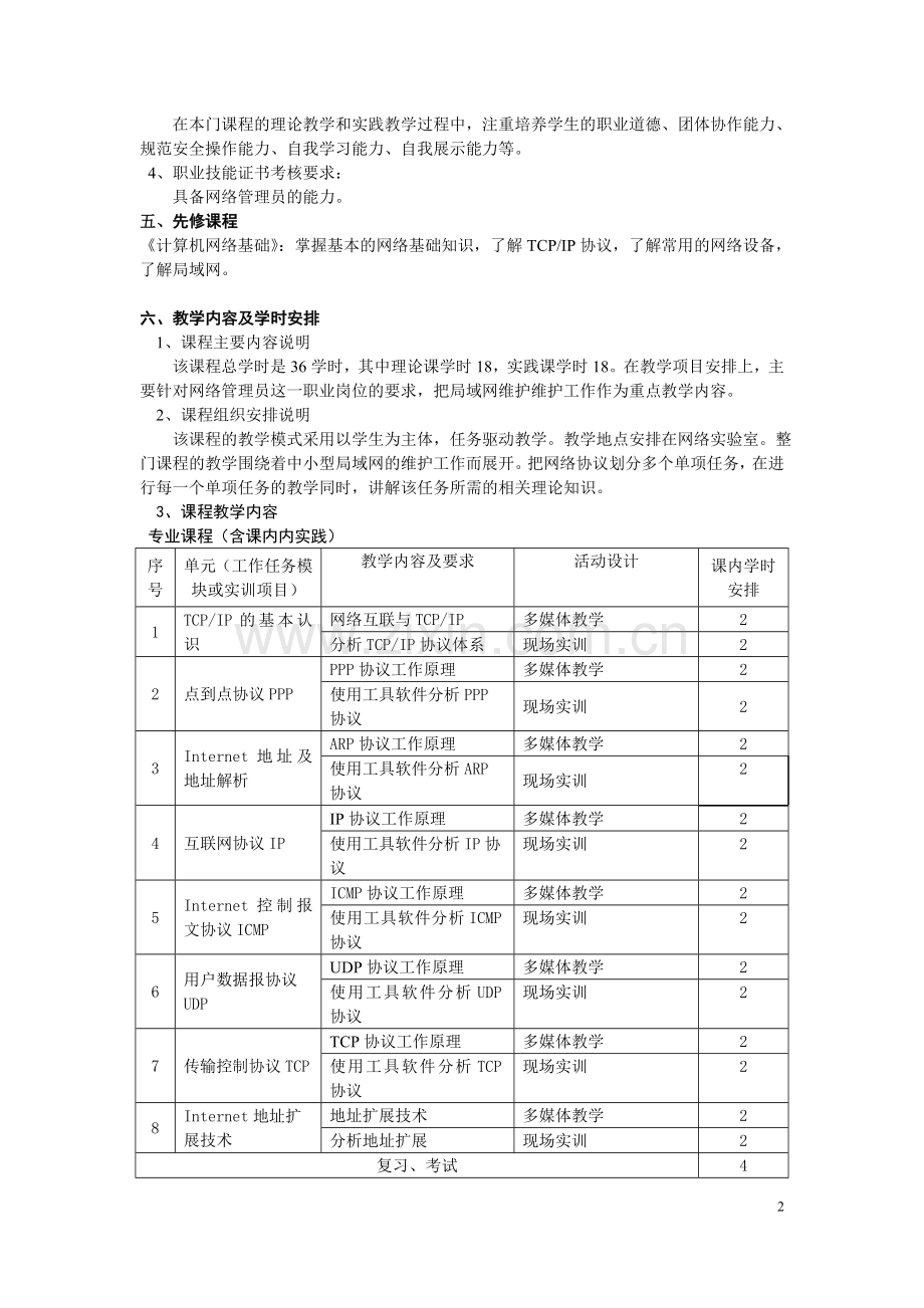 《网络协议分析》课程标准.doc_第2页