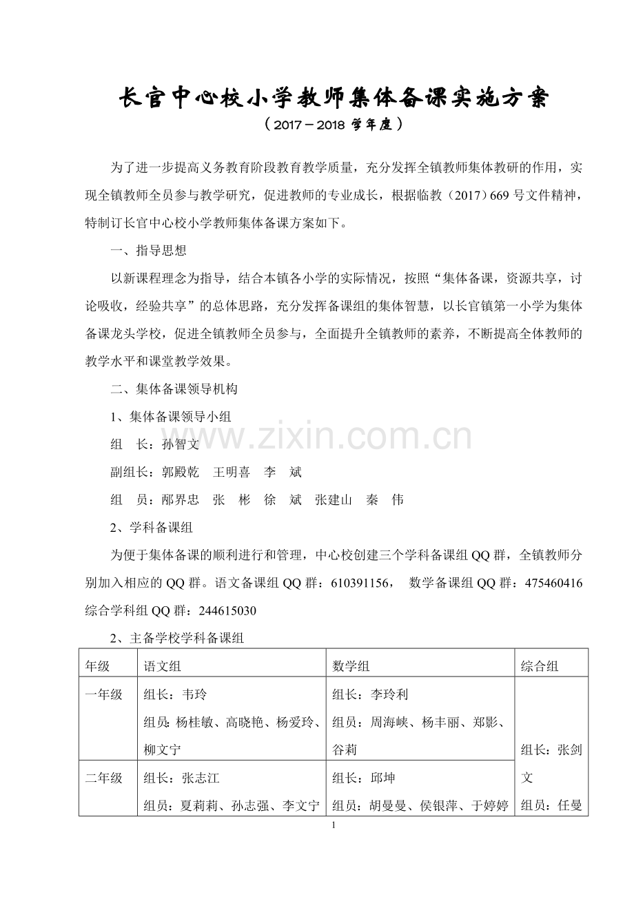 小学教师集体备课实施方案.doc_第1页