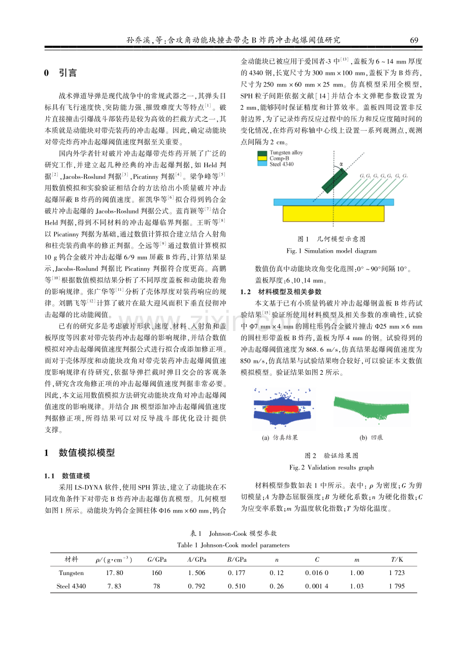 含攻角动能块撞击带壳B炸药冲击起爆阈值研究.pdf_第2页