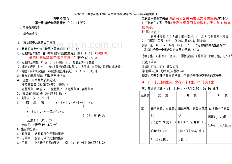 高一数学必修1知识点总结及练习题(2).pdf_第2页