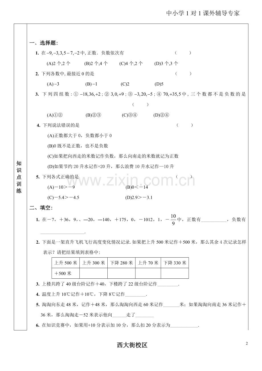 苏教版五年级数学上册第一单元认识负数复习讲义(资料).doc_第2页