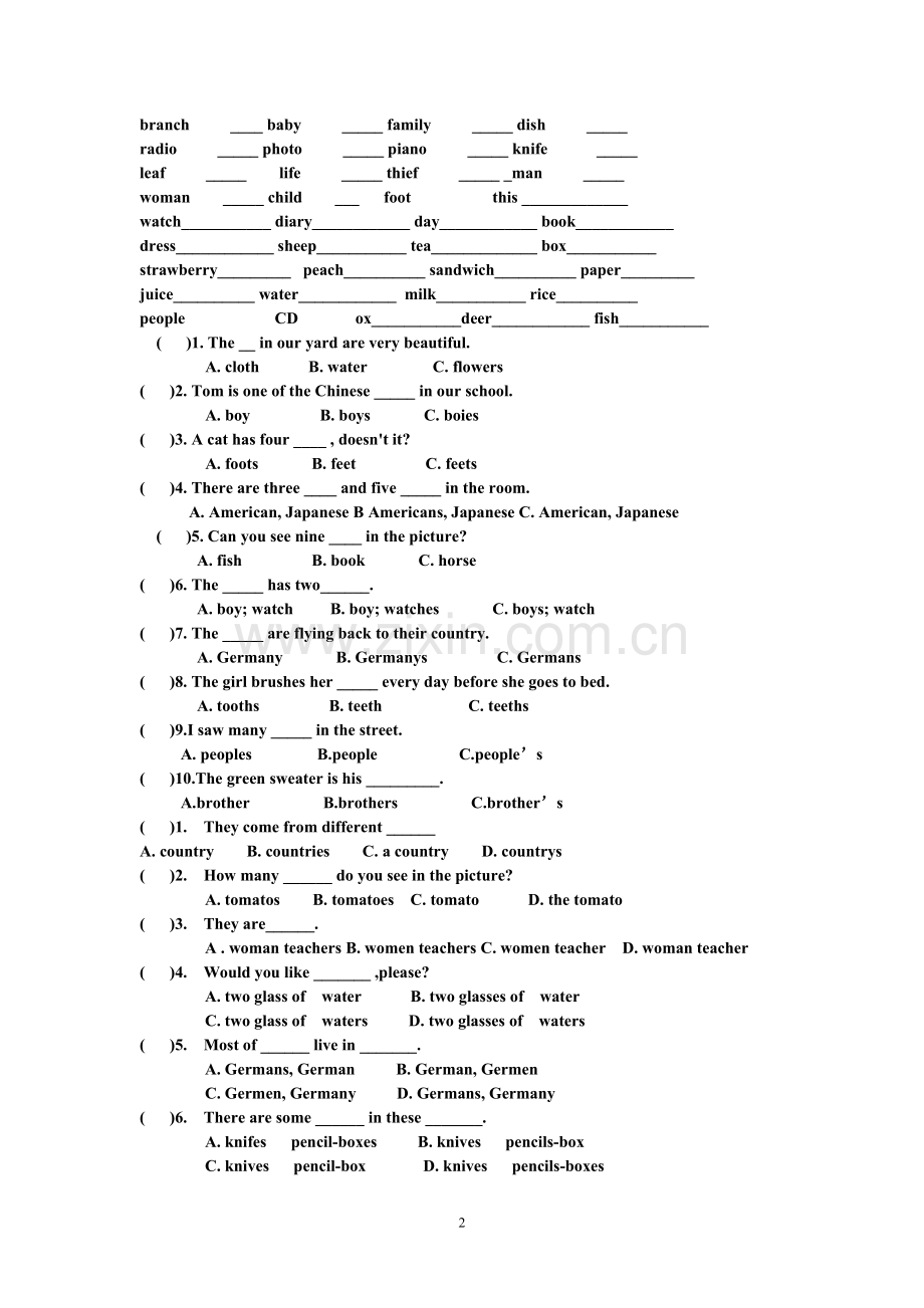 小学英语--指示代词和名词练习题.doc_第2页