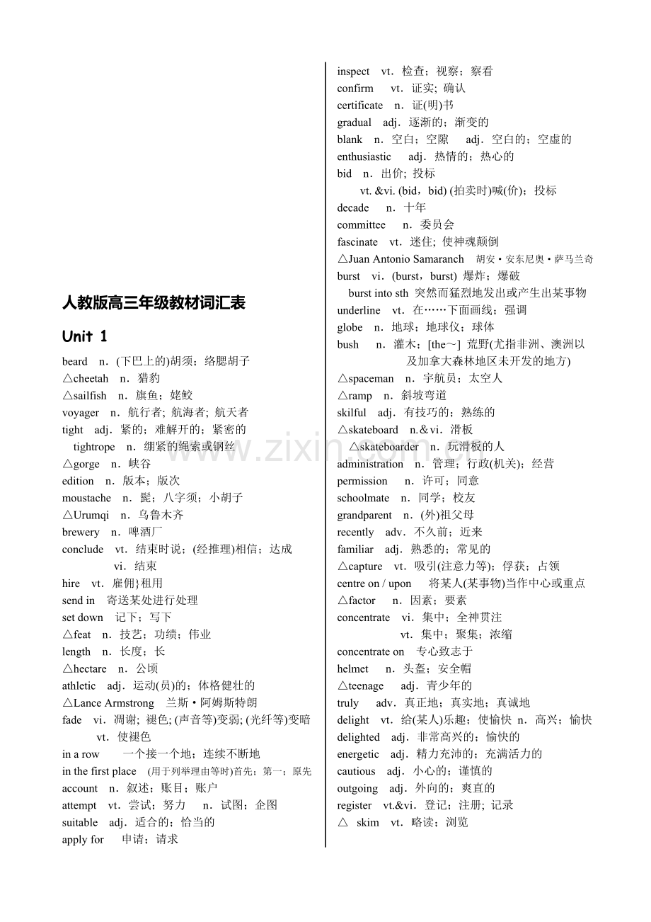 人教版教材高三英语词汇表【按单元顺序】.doc_第1页