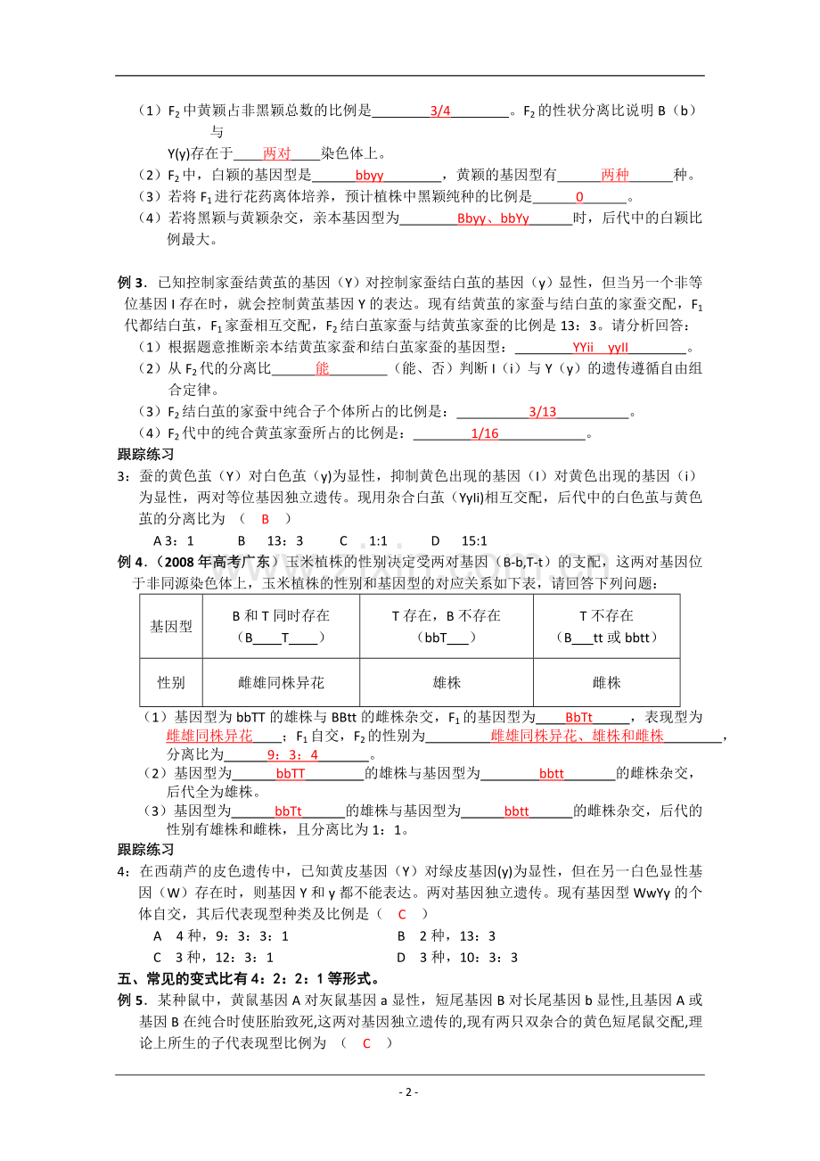 自由组合定律中9：3：3：1的几种变式附答案.doc_第2页