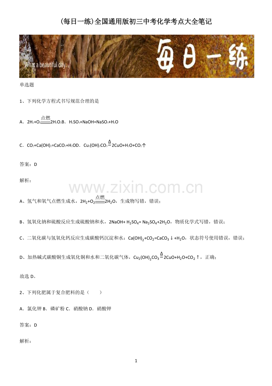 全国通用版初三中考化学考点大全笔记.pdf_第1页