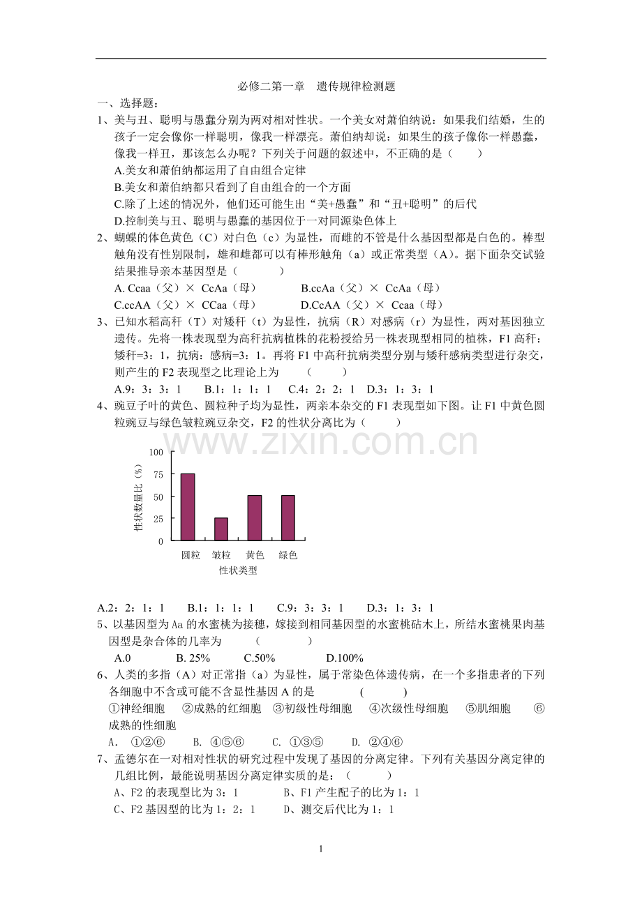 高中生物必修二--基因分离定律和自由组合定律练习题及答案.doc_第1页