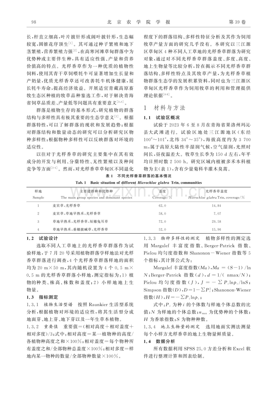 人工草地光稃香草群落结构及其物种多样性分析.pdf_第2页