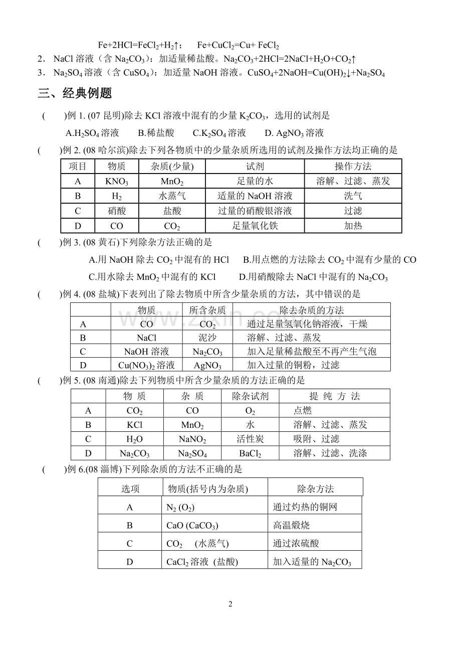 初中化学除杂专题(可直接打印)(4).doc_第2页