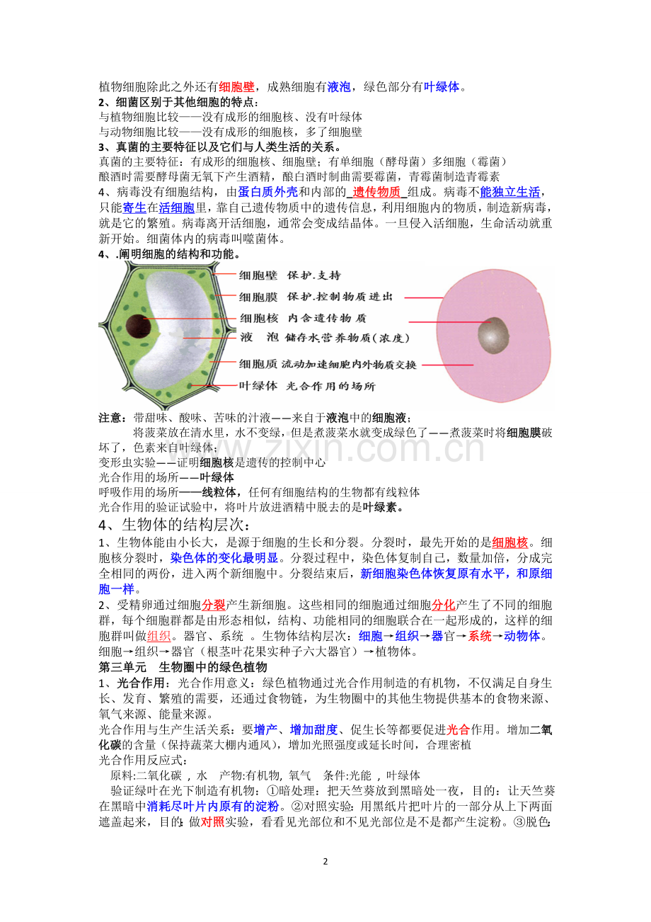 北师大版生物学七年级上册复习知识点.doc_第2页