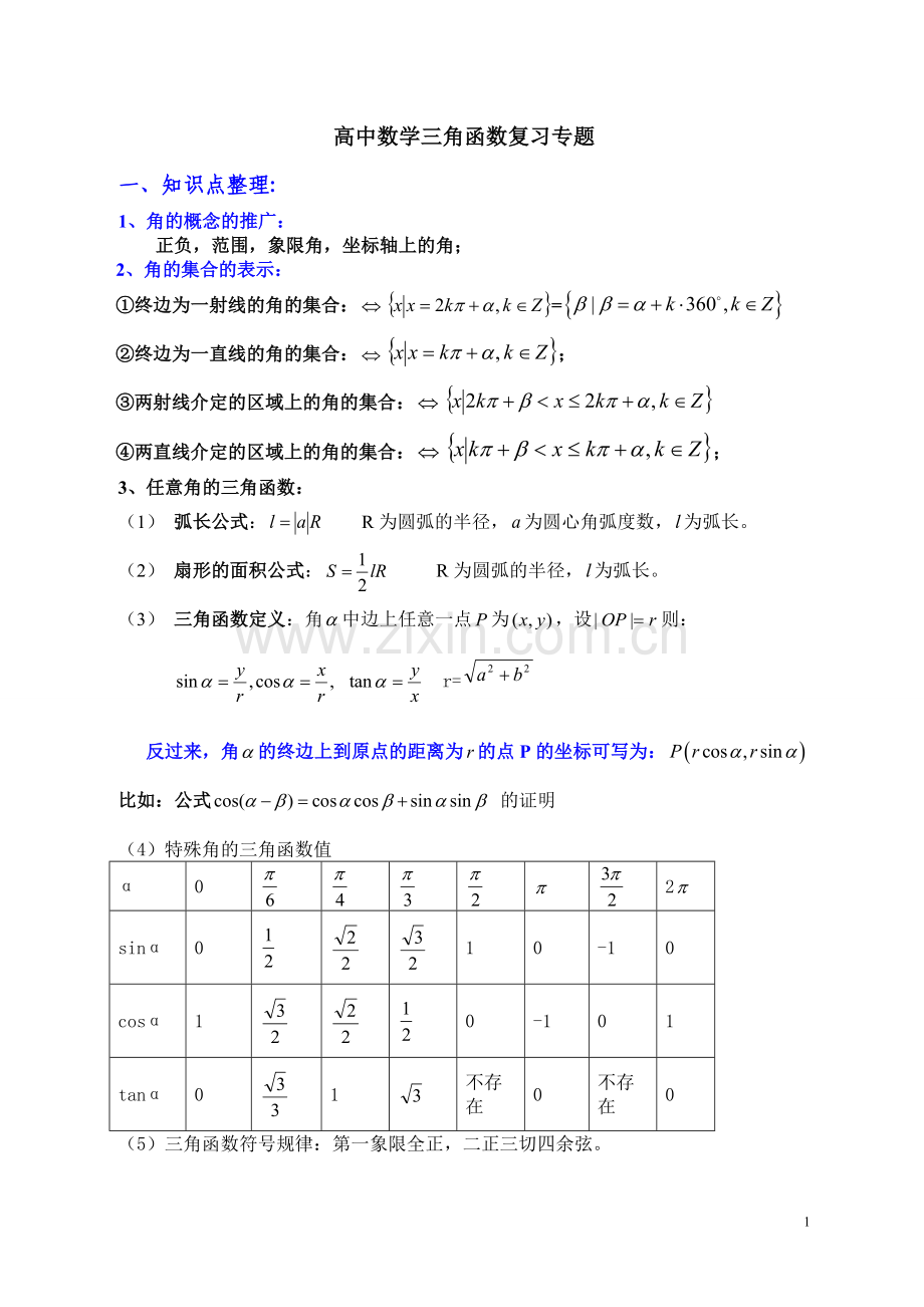 高中数学三角函数复习专题.doc_第1页